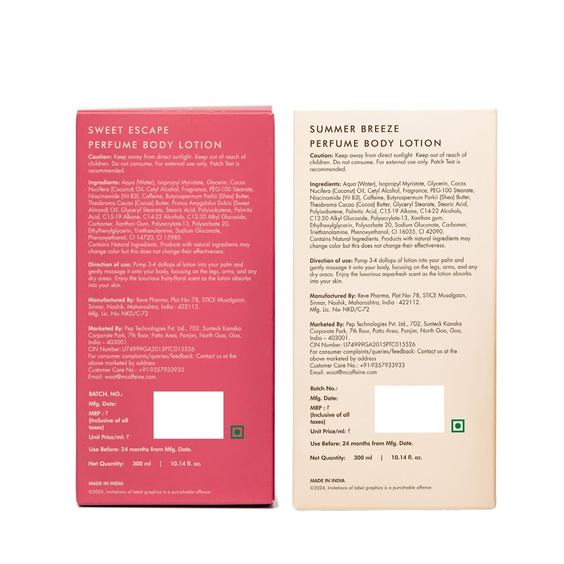 mcaffeine Perfume Body Lotion Combo, 300ml x 2, Niacinamide Cocoa Shea Butter, Sweet Escape Summer Breeze Scents - close-up d