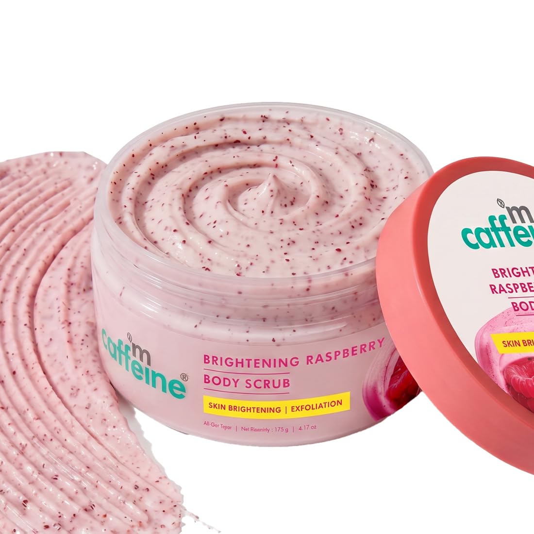mcaffeine Raspberry Body Scrub, 175g, with AHAs, Niacinamide, Vitamin C, Unisex, PETA Certified