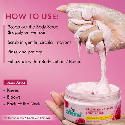 mcaffeine Raspberry Body Scrub, 175g, with AHAs, Niacinamide, Vitamin C, Unisex, PETA Certified - in use