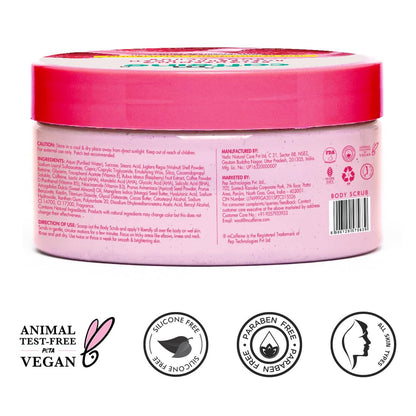 mcaffeine Raspberry Body Scrub, 175g, with AHAs, Niacinamide, Vitamin C, Unisex, PETA Certified - size and scale