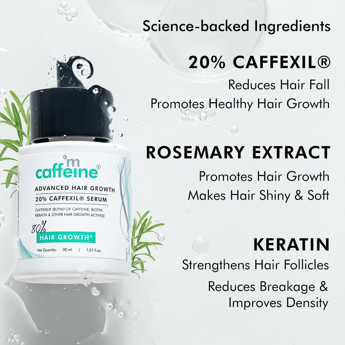 Mcaffeine Serum With 20% Caffexil Advanced, Biotin, Keratin & Rosemary | 80% Hair Growth, Increase Density & Control Fall | N