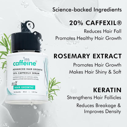 Mcaffeine Serum With 20% Caffexil Advanced, Biotin, Keratin & Rosemary | 80% Hair Growth, Increase Density & Control Fall | N