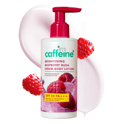 mcaffeine SPF 50 PA+++ Body Lotion, 200ml, with Raspberry Extract, Niacinamide, Coffee, Vitamin C, Unisex