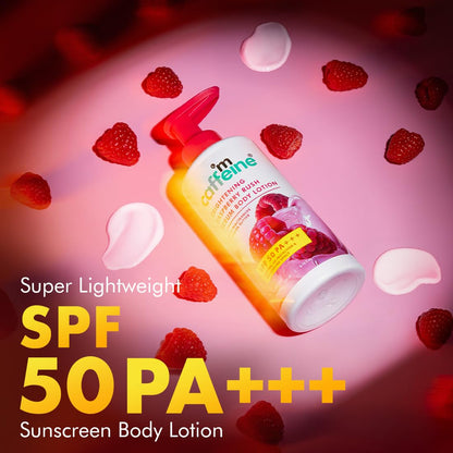 mcaffeine SPF 50 PA+++ Body Lotion, 200ml, with Raspberry Extract, Niacinamide, Coffee, Vitamin C, Unisex - front view