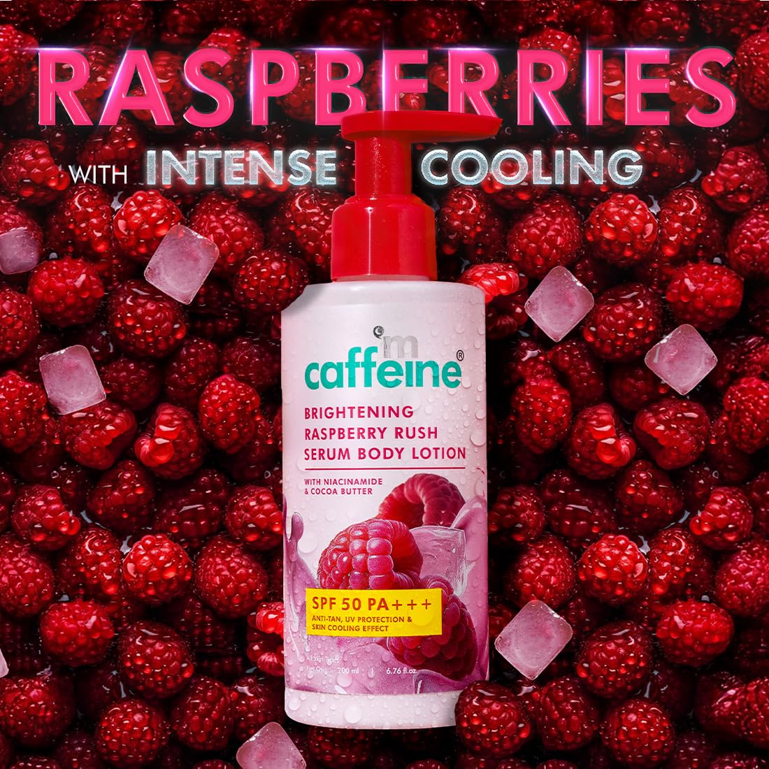 mcaffeine SPF 50 PA+++ Body Lotion, 200ml, with Raspberry Extract, Niacinamide, Coffee, Vitamin C, Unisex - back view