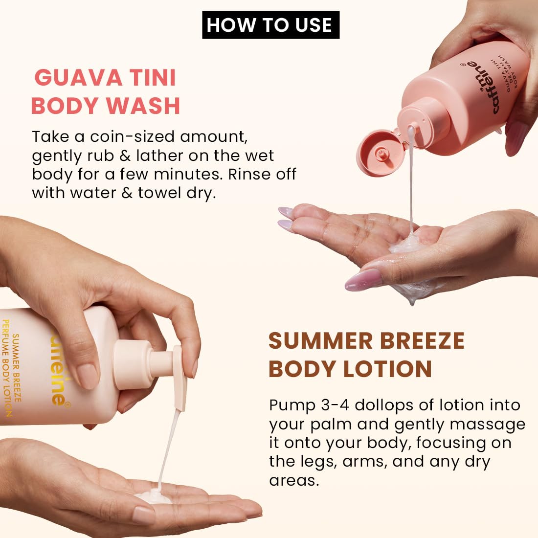 mCaffeine Summer Scent Duo Body Wash and Lotion Set, 2 Items, Glycolic Acid Formula, PETA Certified, Unisex Adult - in use