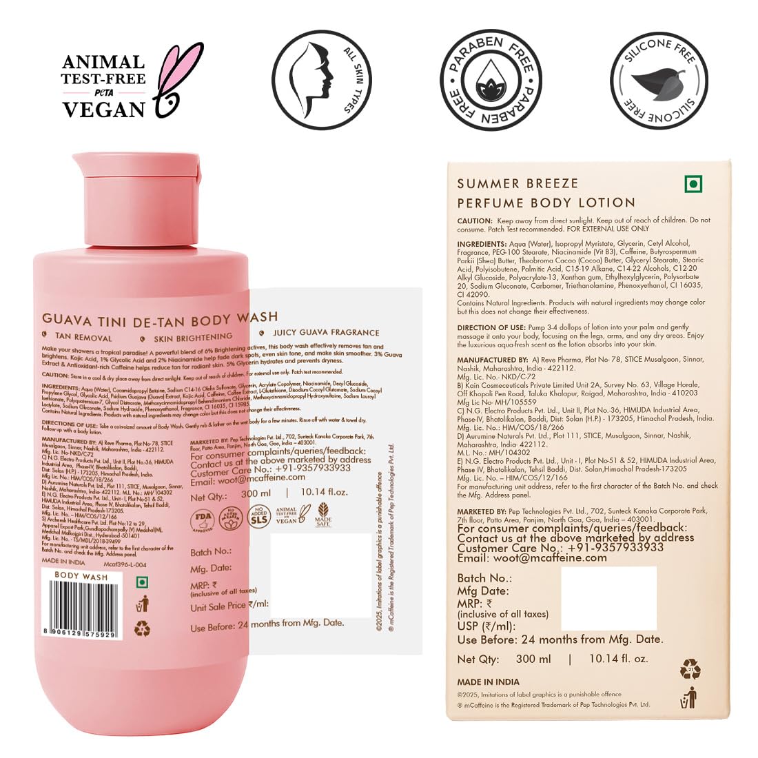 mCaffeine Summer Scent Duo Body Wash and Lotion Set, 2 Items, Glycolic Acid Formula, PETA Certified, Unisex Adult - size and