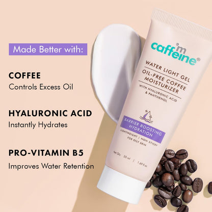 mCaffeine Water Light Gel Coffee Moisturizer, 50ml, Oil-Free Gel-Based Face Cream with Ceramide, Hyaluronic Acid, Vegan Chole