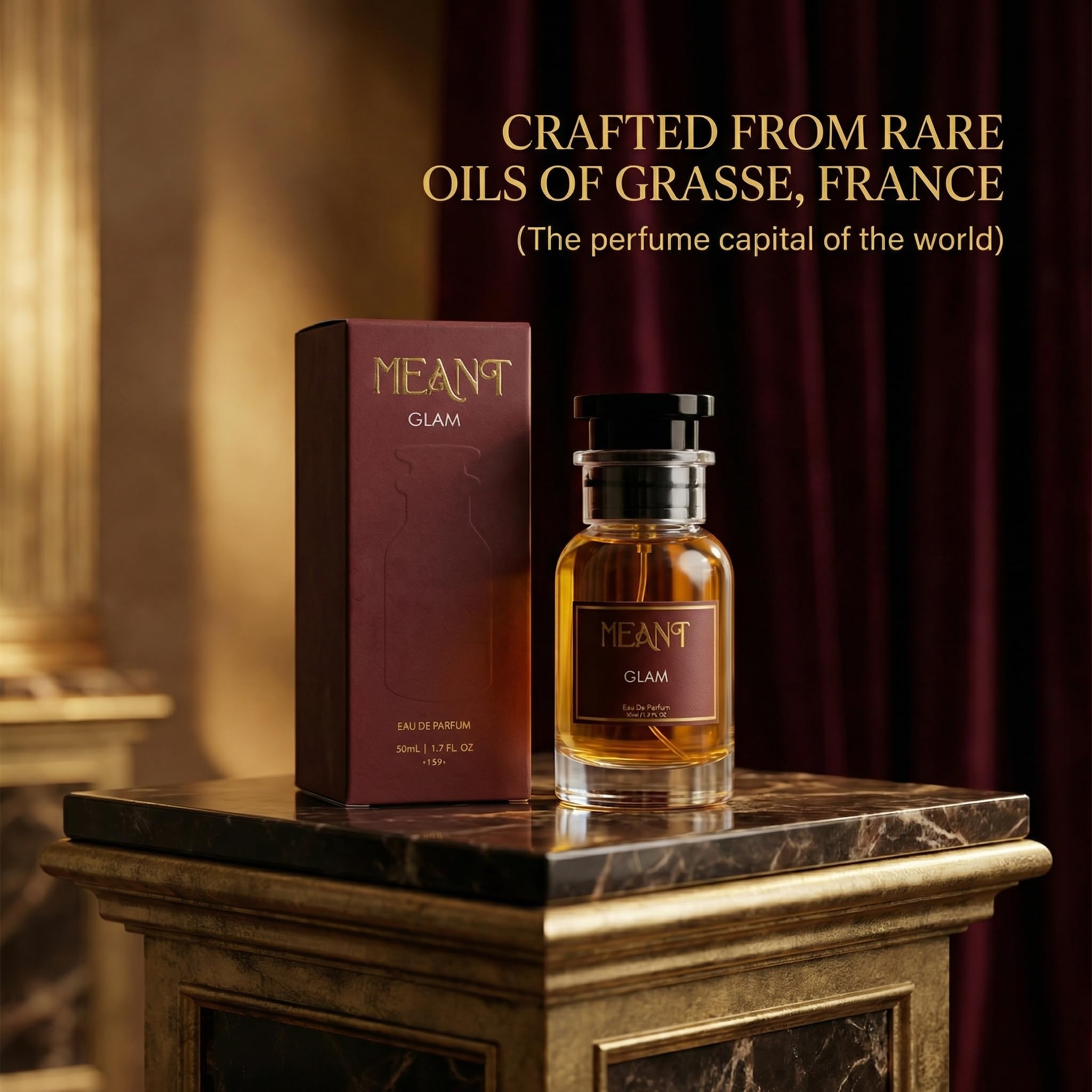 MEANT GLAM Eau De Parfum for Women, 50ml, Warm Gourmand, 30% Oil Concentration - back view