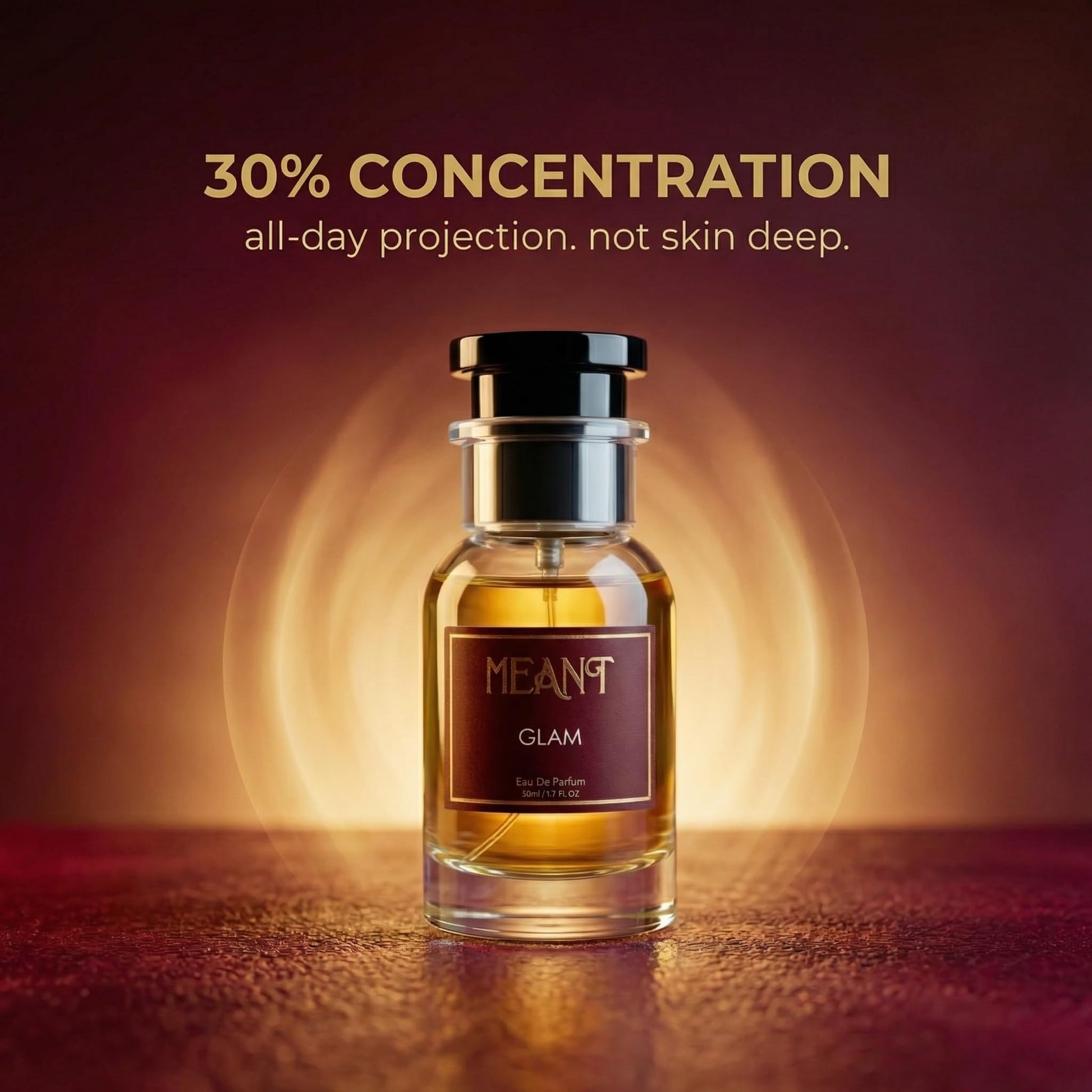 MEANT GLAM Eau De Parfum for Women, 50ml, Warm Gourmand, 30% Oil Concentration - packaging