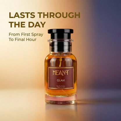 MEANT GLAM Eau De Parfum for Women, 50ml, Warm Gourmand, 30% Oil Concentration - close-up detail