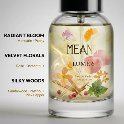 MEANT LUMÉ 6 Eau de Parfum for Women, 50ml, Fresh Floral Fragrance, 30% Oil Concentration - front view