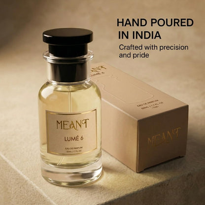 MEANT LUMÉ 6 Eau de Parfum for Women, 50ml, Fresh Floral Fragrance, 30% Oil Concentration - label detail