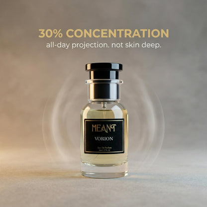 MEANT Vorion Eau de Parfum for Men, 50ml, Fresh Woody Smoky Scent, 12+ Hour Wear - packaging