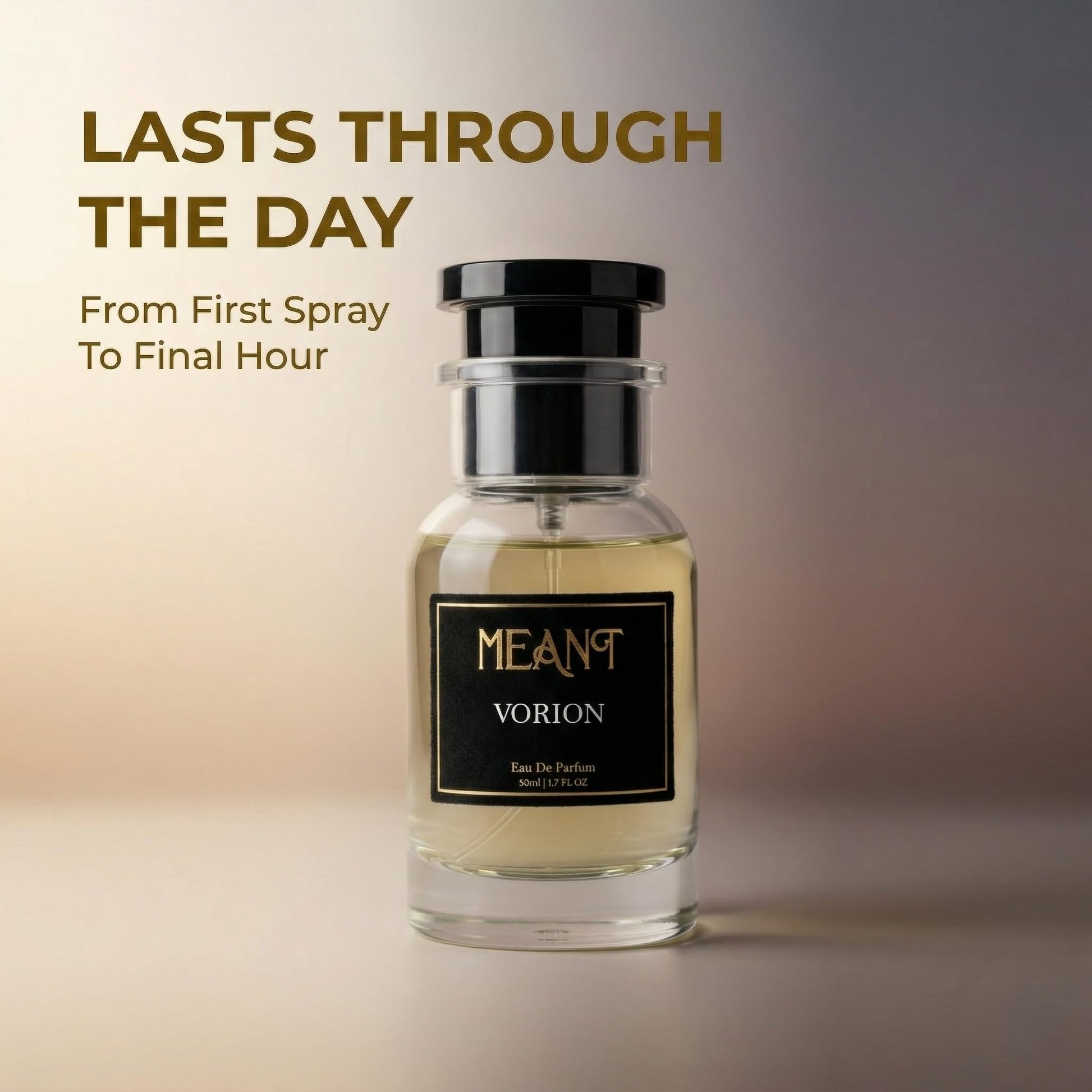 MEANT Vorion Eau de Parfum for Men, 50ml, Fresh Woody Smoky Scent, 12+ Hour Wear - close-up detail