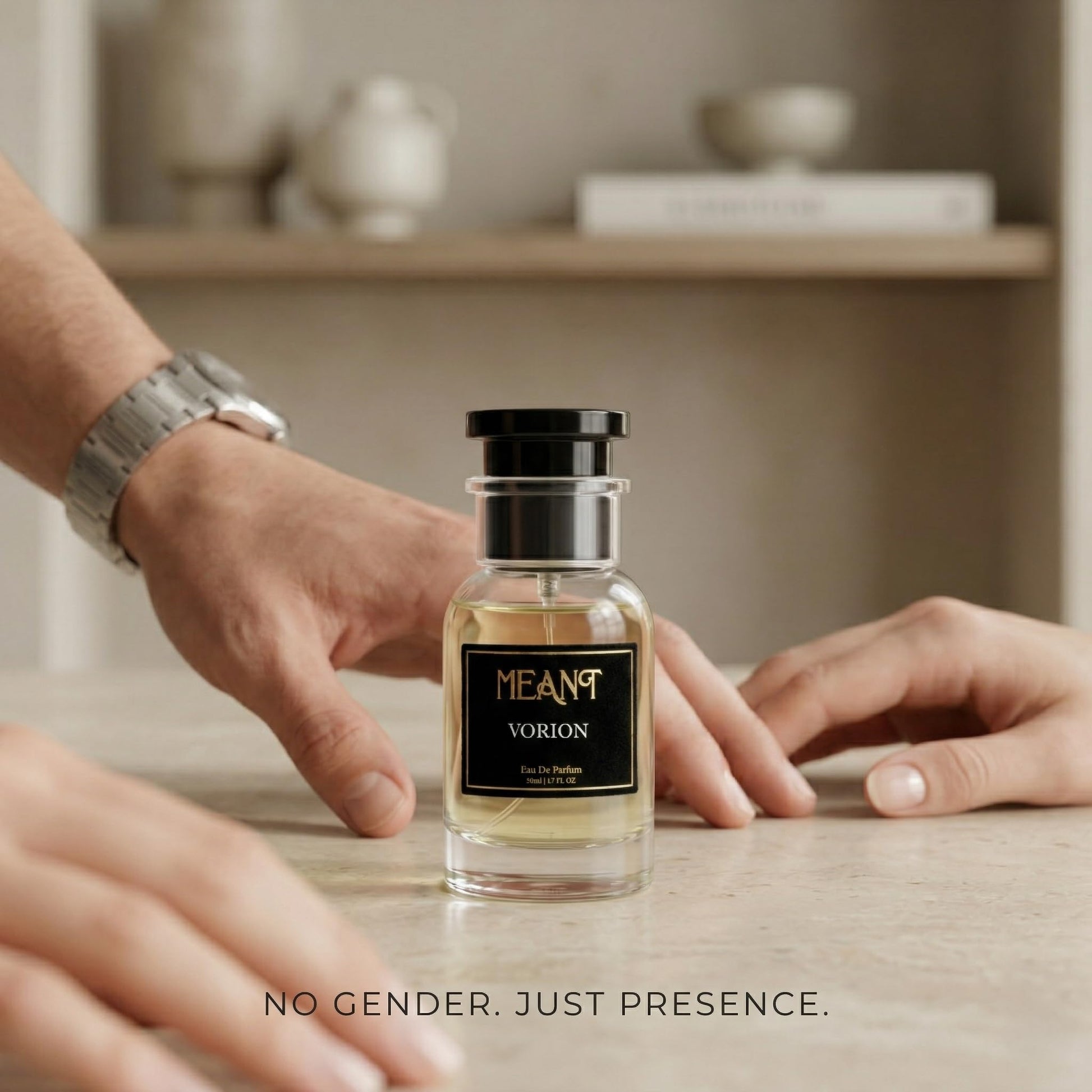 MEANT Vorion Eau de Parfum for Men, 50ml, Fresh Woody Smoky Scent, 12+ Hour Wear - in use