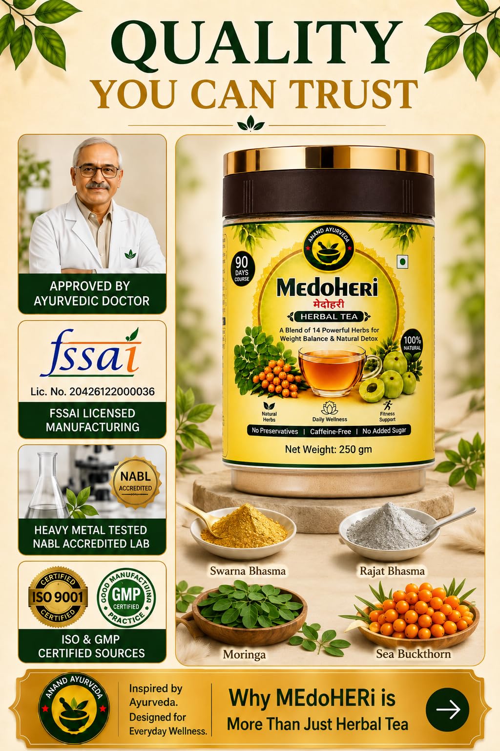 MEdoHERi Herbal Tea | Ayurvedic Blend |14 Herbs - close-up detail