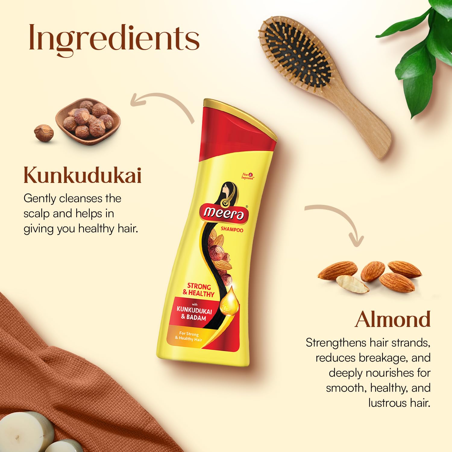 Meera Strong and Healthy Shampoo with Almond and Kunkudukai for Men and Women, Unisex Botanical Hair Cleanser - front view (1
