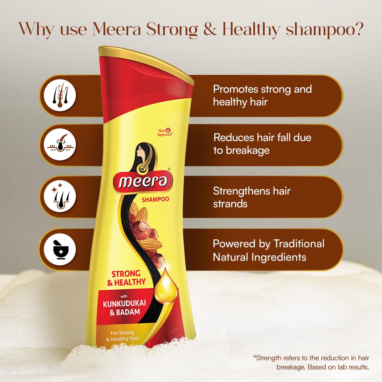 Meera Strong and Healthy Shampoo with Almond and Kunkudukai for Men and Women, Unisex Botanical Hair Cleanser - packaging (11