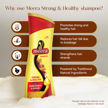 Meera Strong and Healthy Shampoo with Almond and Kunkudukai for Men and Women, Unisex Botanical Hair Cleanser - packaging (11