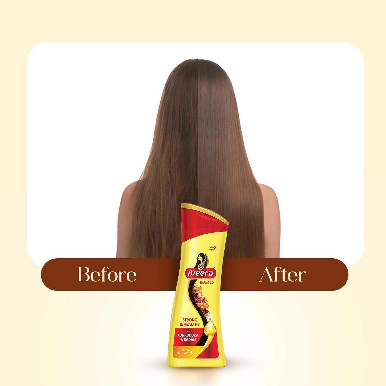 Meera Strong and Healthy Shampoo with Almond and Kunkudukai for Men and Women, Unisex Botanical Hair Cleanser - label detail 