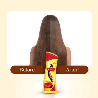 Meera Strong and Healthy Shampoo with Almond and Kunkudukai for Men and Women, Unisex Botanical Hair Cleanser - label detail 