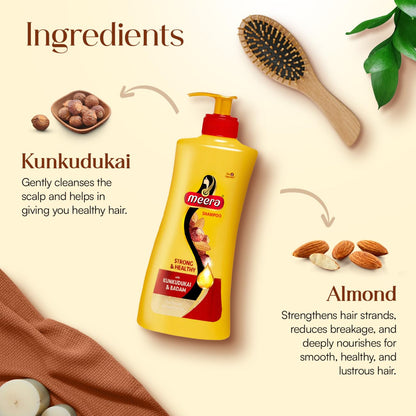 Meera Strong and Healthy Shampoo with Almond and Kunkudukai for Men and Women, Unisex Botanical Hair Cleanser - front view (1