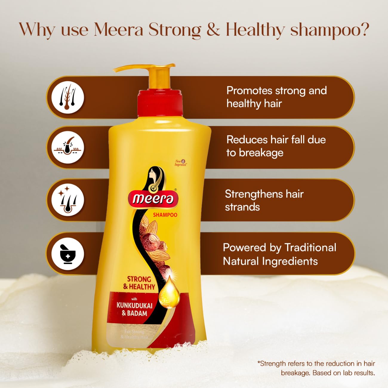 Meera Strong and Healthy Shampoo with Almond and Kunkudukai for Men and Women, Unisex Botanical Hair Cleanser - packaging (17