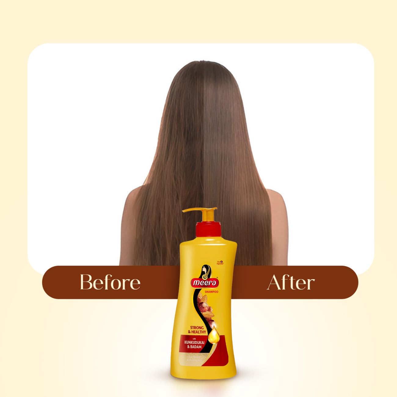 Meera Strong and Healthy Shampoo with Almond and Kunkudukai for Men and Women, Unisex Botanical Hair Cleanser - label detail 
