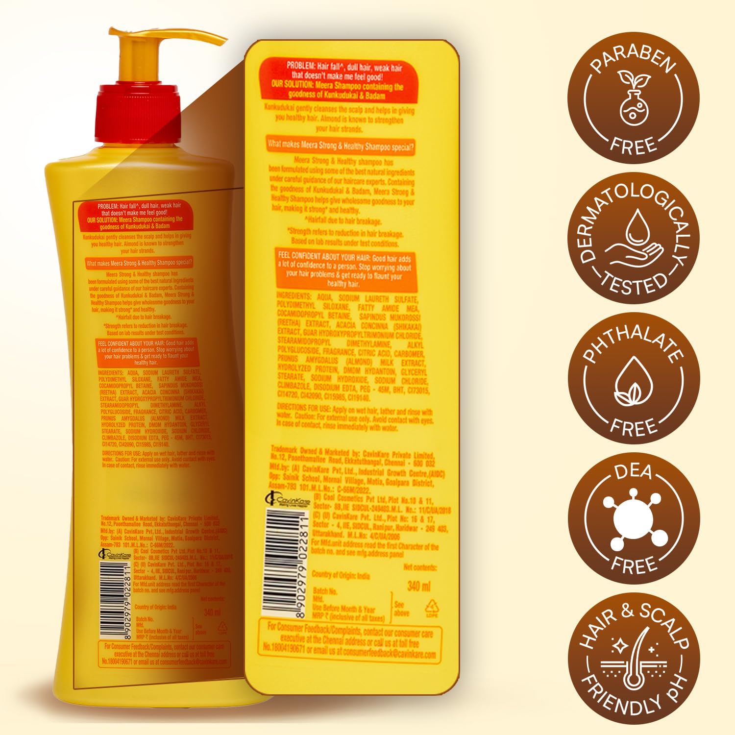Meera Strong and Healthy Shampoo with Almond and Kunkudukai for Men and Women, Unisex Botanical Hair Cleanser - front view