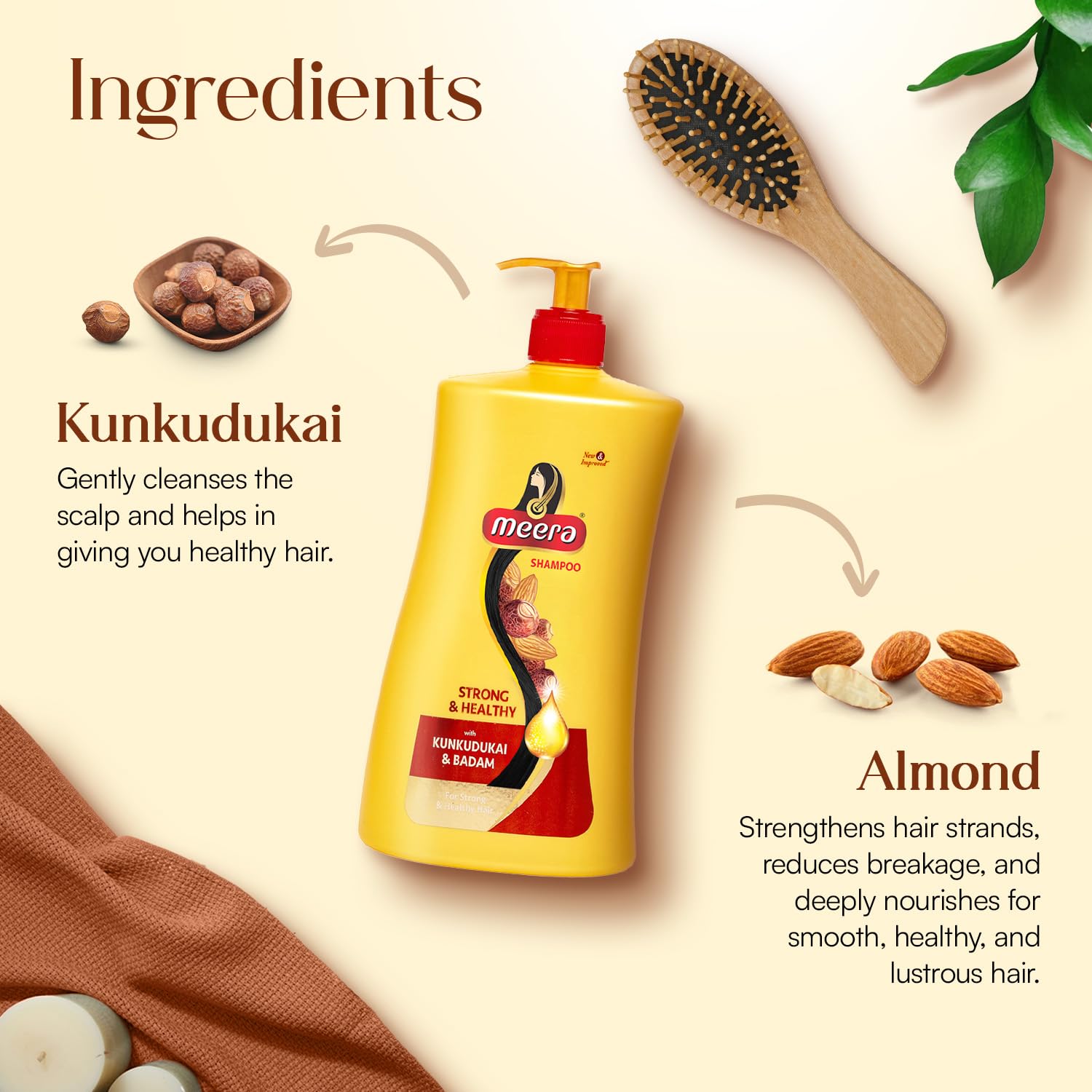 Meera Strong and Healthy Shampoo with Almond and Kunkudukai for Men and Women, Unisex Botanical Hair Cleanser - front view (4
