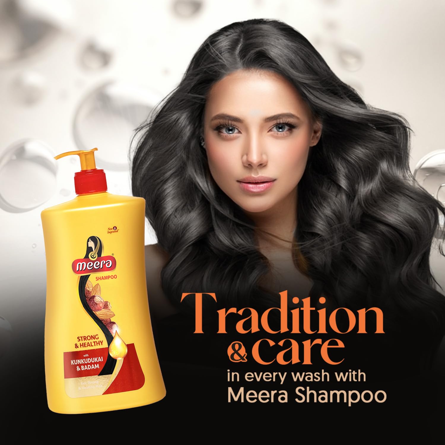 Meera Strong and Healthy Shampoo with Almond and Kunkudukai for Men and Women, Unisex Botanical Hair Cleanser - back view
