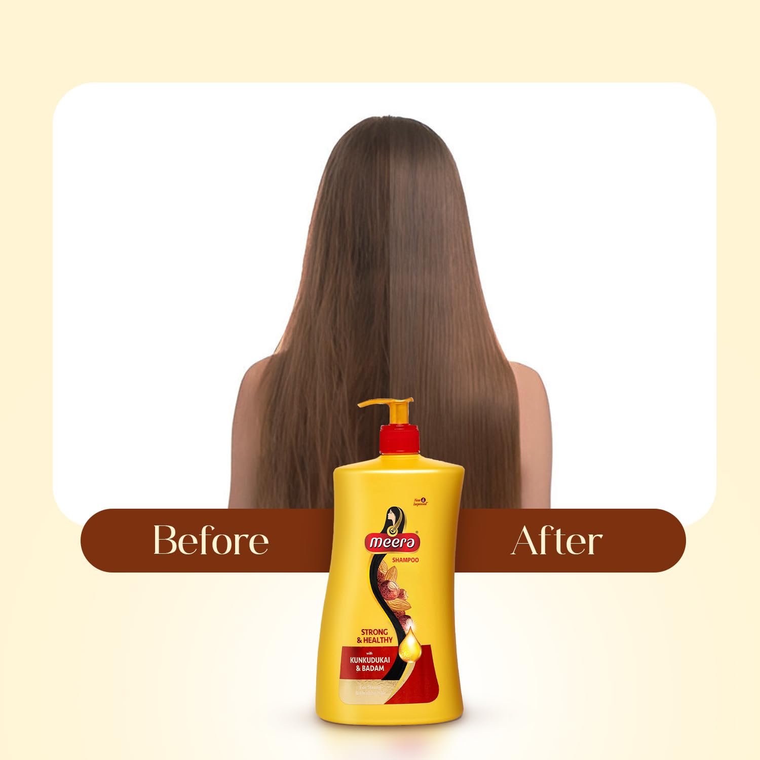 Meera Strong and Healthy Shampoo with Almond and Kunkudukai for Men and Women, Unisex Botanical Hair Cleanser - label detail