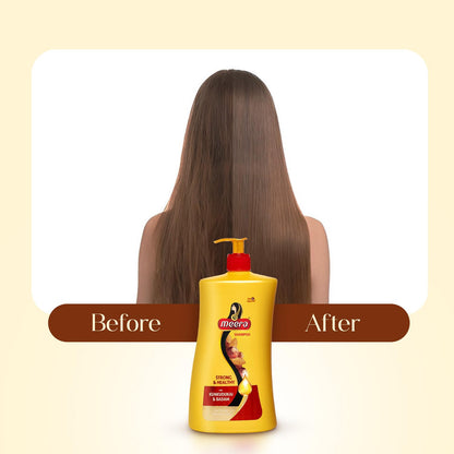 Meera Strong and Healthy Shampoo with Almond and Kunkudukai for Men and Women, Unisex Botanical Hair Cleanser - label detail