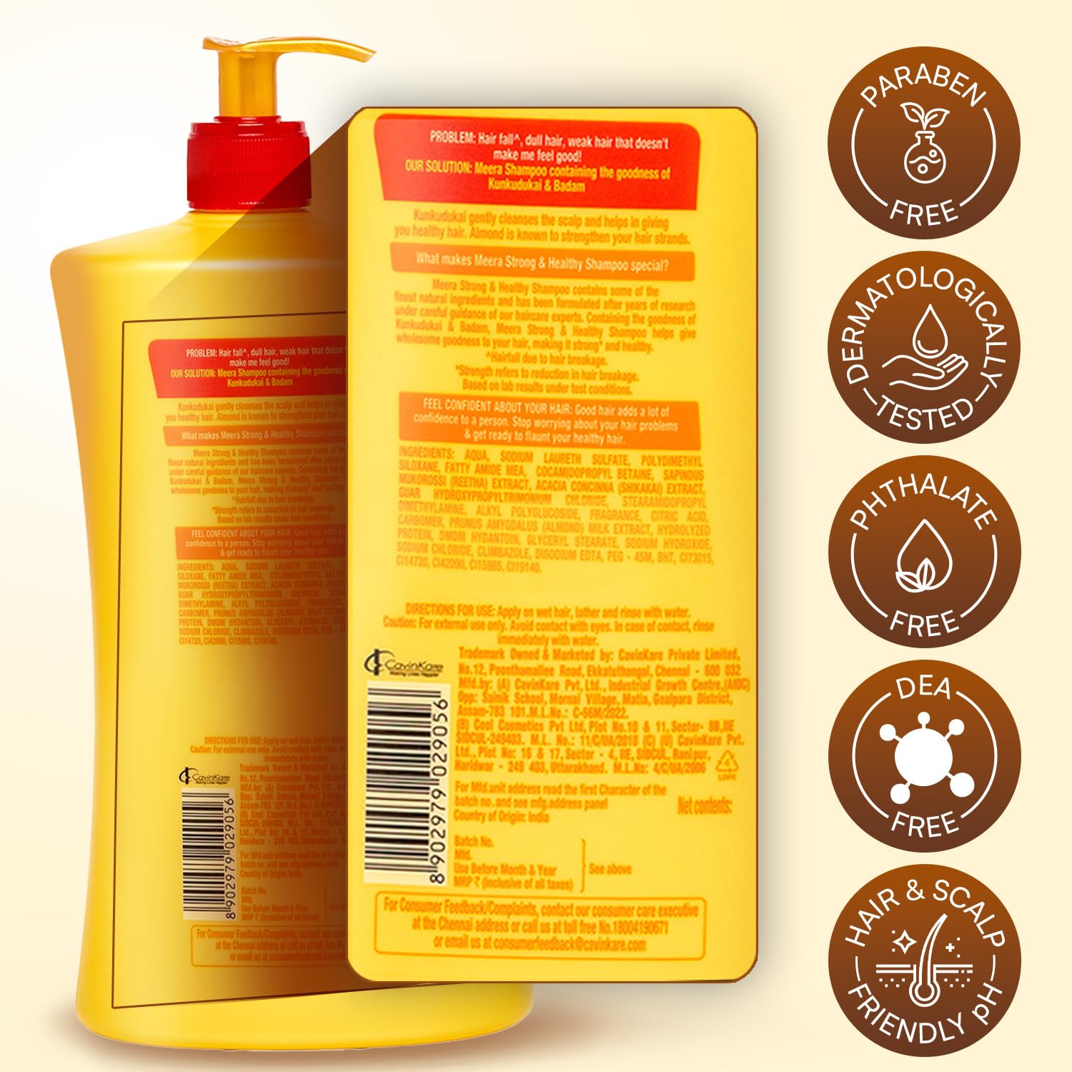 Meera Strong and Healthy Shampoo with Almond and Kunkudukai for Men and Women, Unisex Botanical Hair Cleanser - ingredients p
