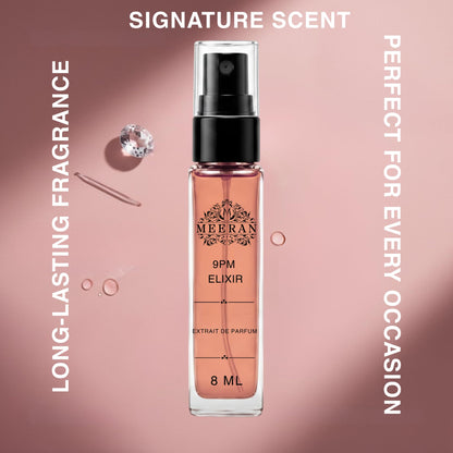 Meeran 9PM Elixir Extrait de Parfum, 8ml Unisex Concentrated Personal Fragrance - packaging