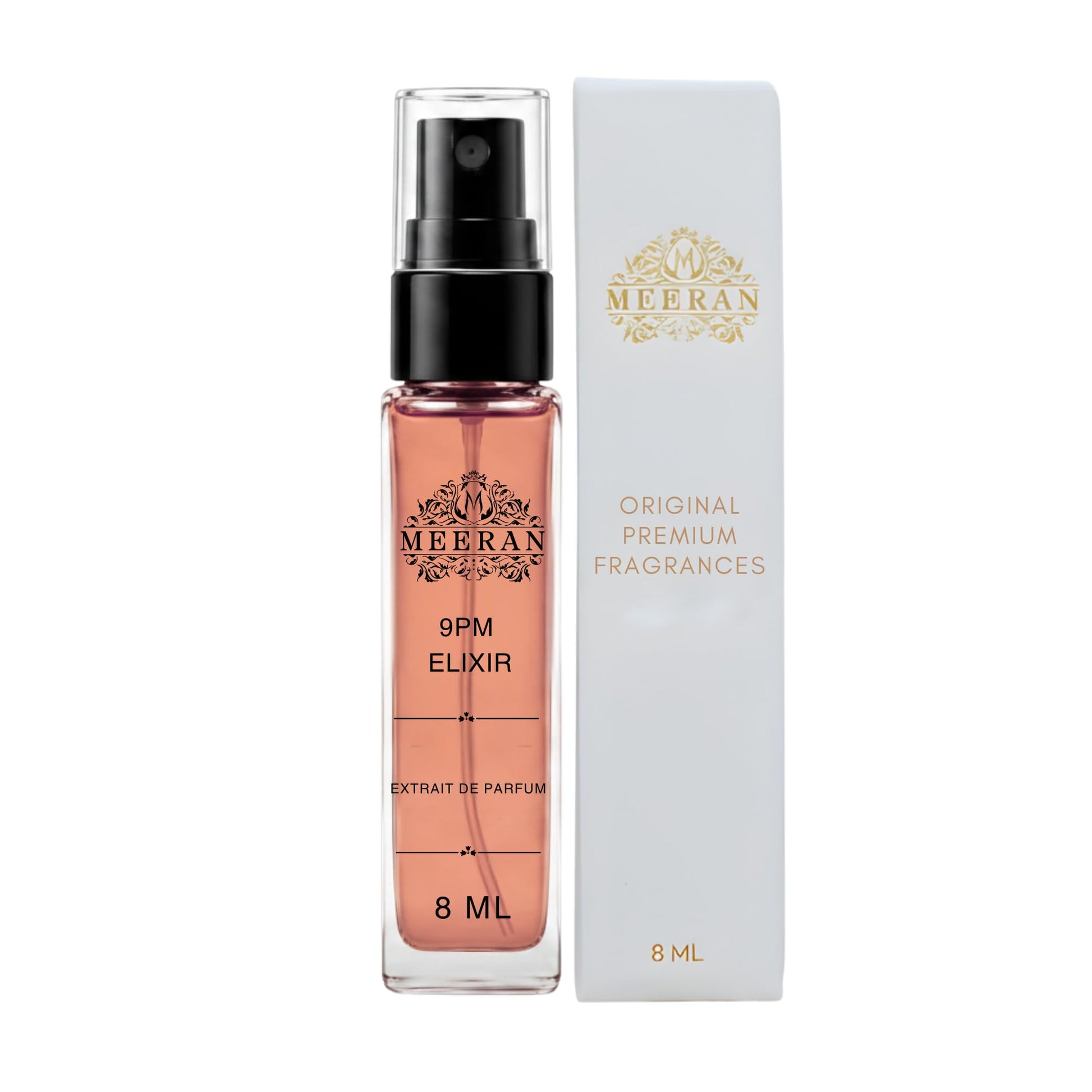Meeran 9PM Elixir Extrait de Parfum, 8ml Unisex Concentrated Personal Fragrance - label detail