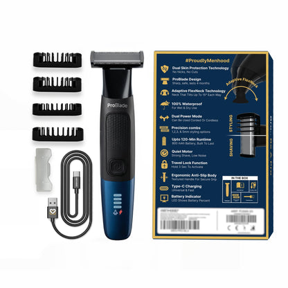 MENHOOD ProBlade 3-in-1 Hybrid Beard Trimmer Shaver, Adaptive Flex Neck, 120 Min Runtime, USB-C, LED, Waterproof, 4 Combs