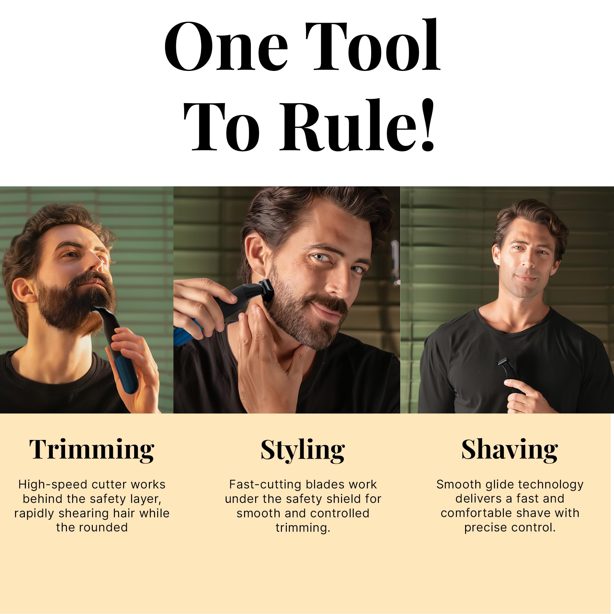 MENHOOD ProBlade 3-in-1 Hybrid Beard Trimmer Shaver, Adaptive Flex Neck, 120 Min Runtime, USB-C, LED, Waterproof, 4 Combs - f