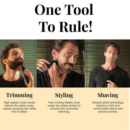 MENHOOD ProBlade 3-in-1 Hybrid Beard Trimmer Shaver, Adaptive Flex Neck, 120 Min Runtime, USB-C, LED, Waterproof, 4 Combs - f