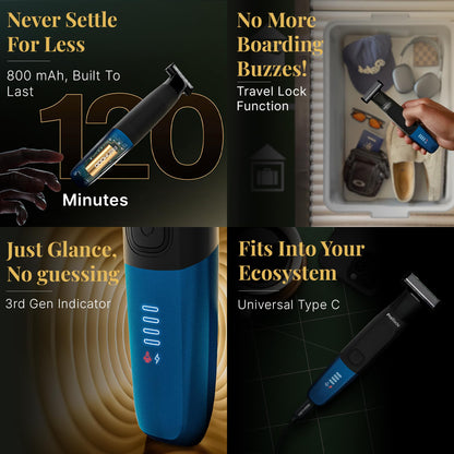 MENHOOD ProBlade 3-in-1 Hybrid Beard Trimmer Shaver, Adaptive Flex Neck, 120 Min Runtime, USB-C, LED, Waterproof, 4 Combs - p