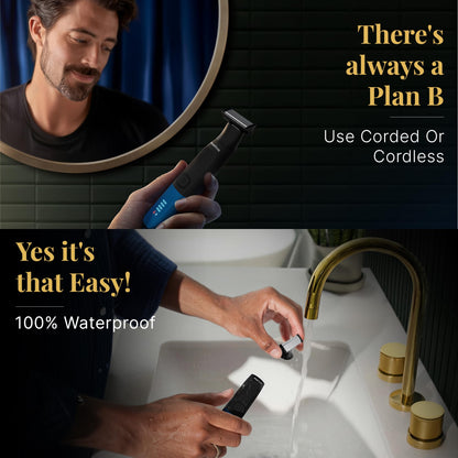 MENHOOD ProBlade 3-in-1 Hybrid Beard Trimmer Shaver, Adaptive Flex Neck, 120 Min Runtime, USB-C, LED, Waterproof, 4 Combs - c