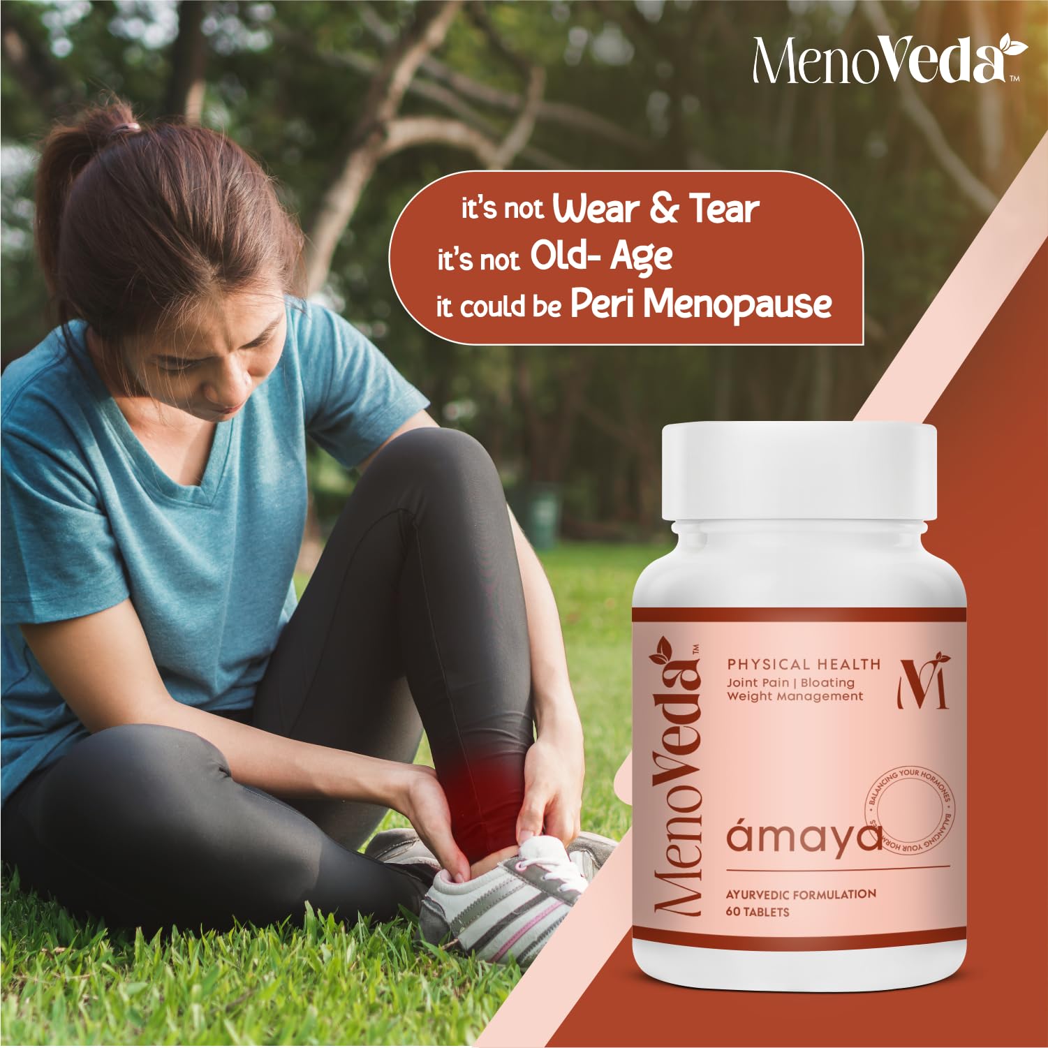 Menoveda Amaya Peri & Post Menopause Ayurvedic Herbal Supplement for Women 35+, 60 Count - packaging
