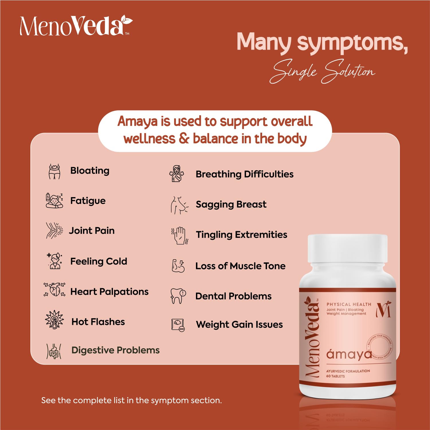 Menoveda Amaya Peri & Post Menopause Ayurvedic Herbal Supplement for Women 35+, 60 Count - label detail