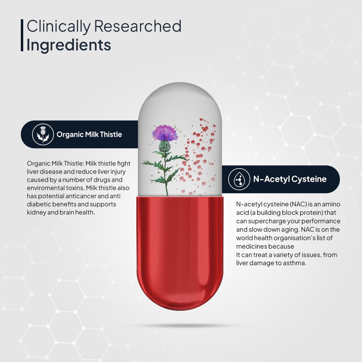 Miduty Herbal Supplement Milk Thistle Extract with N-Acetyl Cysteine 900mg Capsules - back view