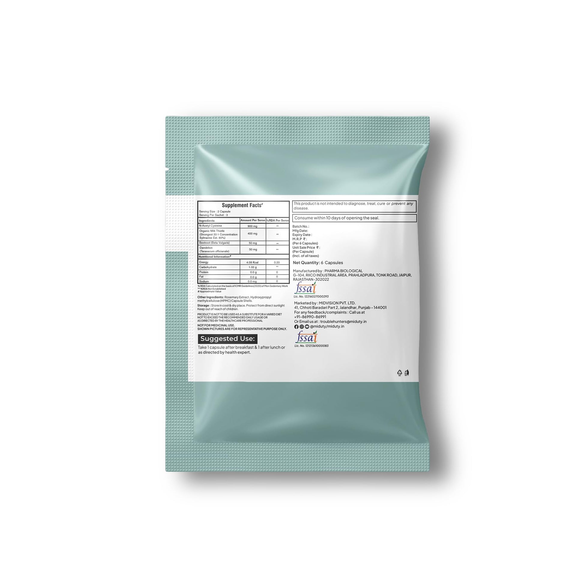 Miduty Herbal Supplement Milk Thistle Extract with N-Acetyl Cysteine 900mg Capsules - ingredients panel