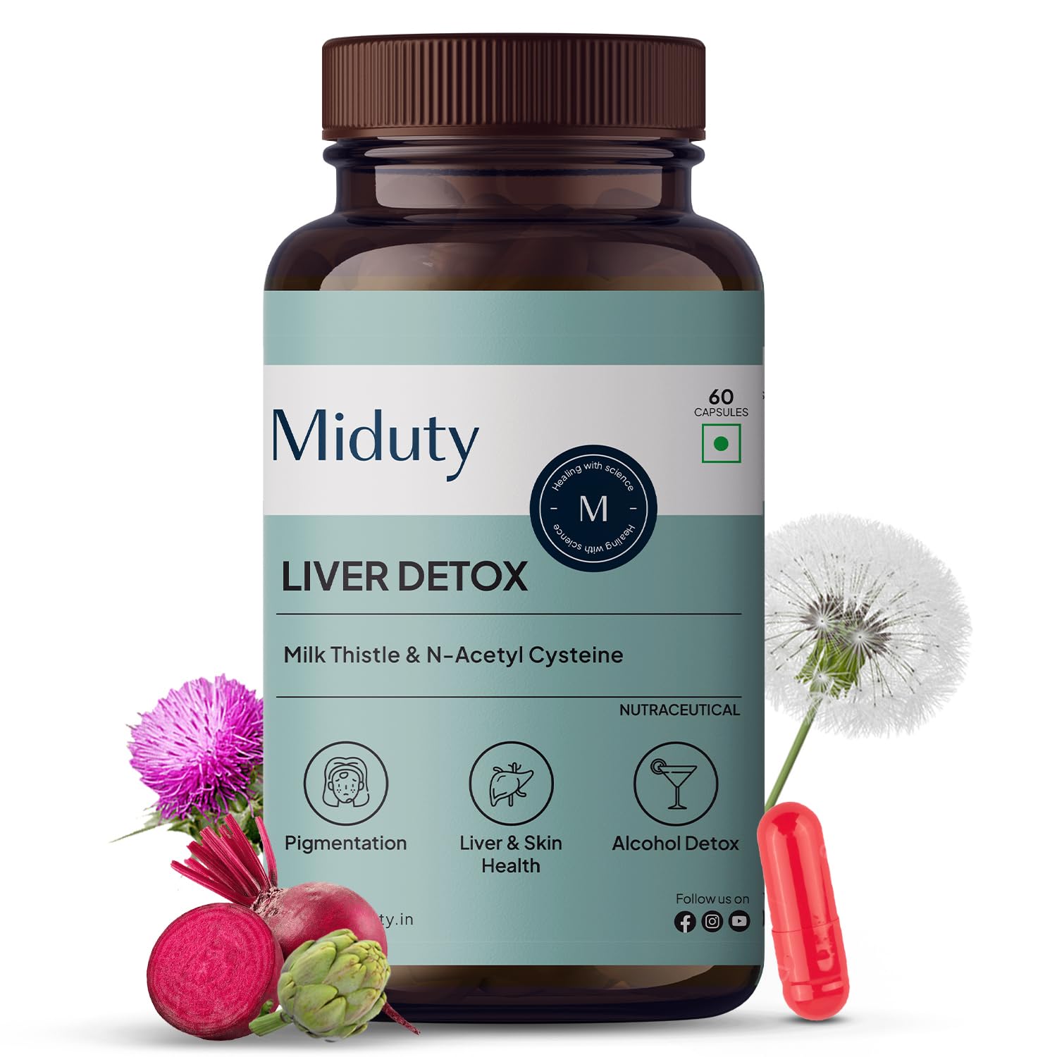 Miduty Herbal Supplement Milk Thistle Extract with N-Acetyl Cysteine 900mg Capsules (7)