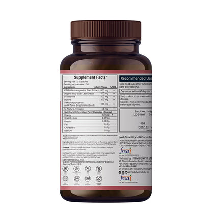 Miduty KSM-66 Ashwagandha Herbal Supplement with Holy Basil and L-Theanine, Adult, 60 Capsules, 90g - in use