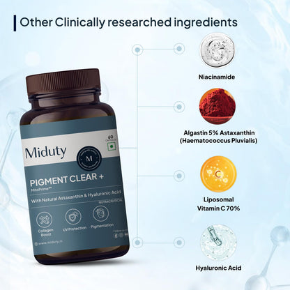 Miduty Pigment Clear+ Skin Support Supplement, 60 Capsules, Collagen Formula, Adult Unisex - label detail