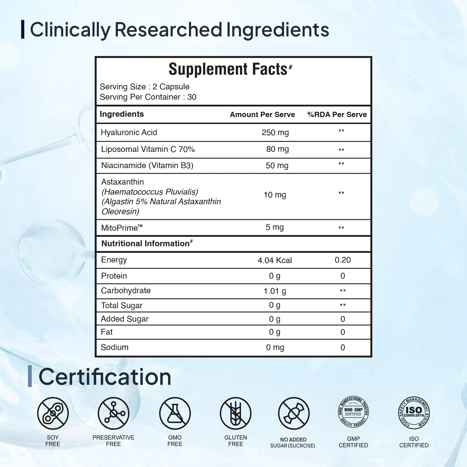 Miduty Pigment Clear+ Skin Support Supplement, 60 Capsules, Collagen Formula, Adult Unisex - ingredients panel